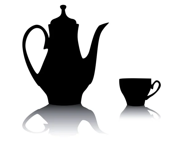 白い背景の上のカップにコーヒーのポットのシルエット — ストックベクタ