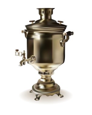 Russian brass samovar on a white background clipart