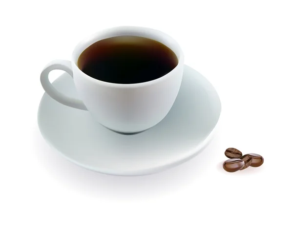 Чашка Кофе Зернах Белом Фоне — стоковый вектор