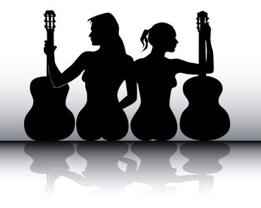 gitar kızlarla Silhouettes