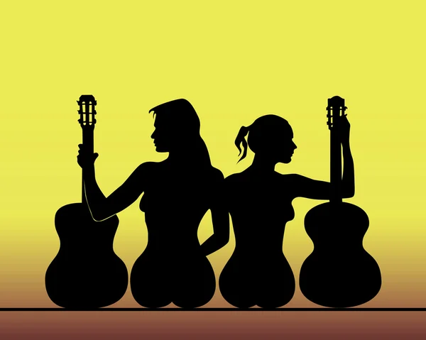 Silhouettes of girls with guitars — Stock Vector