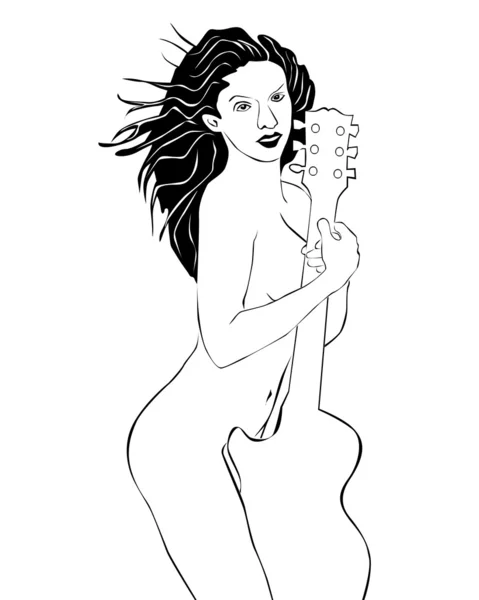 Zeichnung Des Mädchens Mit Gitarre Auf Weißem Hintergrund — Stockvektor