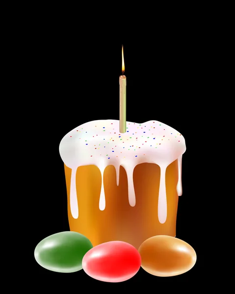 Gâteau Pâques Avec Des Œufs Colorés Une Bougie Sur Fond — Image vectorielle