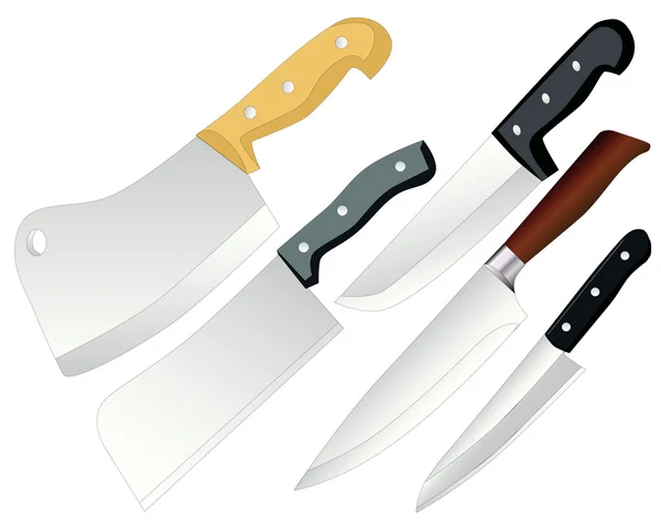 Beyaz Zemin Üzerinde Farklı Aşçılar Mutfak Bıçakları — Stok Vektör