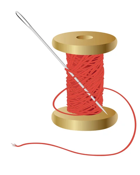 Spirale Mit Rotem Faden Und Nadel Auf Weißem Hintergrund — Stockvektor