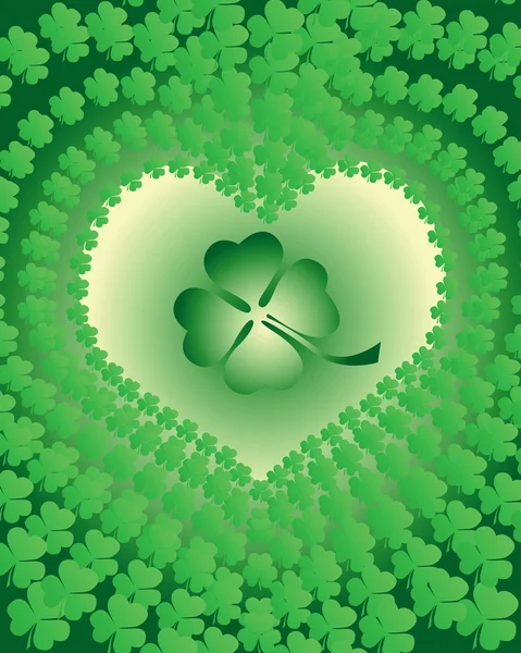 四叶苜蓿叶边由于心脏对绿色背景 — 图库矢量图片
