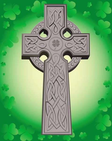 Keltisch Kruis Een Groene Achtergrond Klavertje — Stockvector