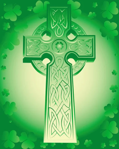 Green Celtic Cross Green Background Leaf Clover — Stock Vector