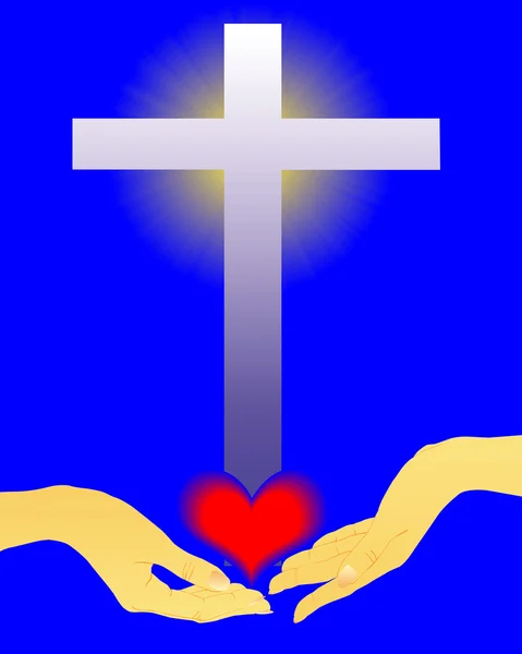Hand with the heart of the cross — Stock Vector