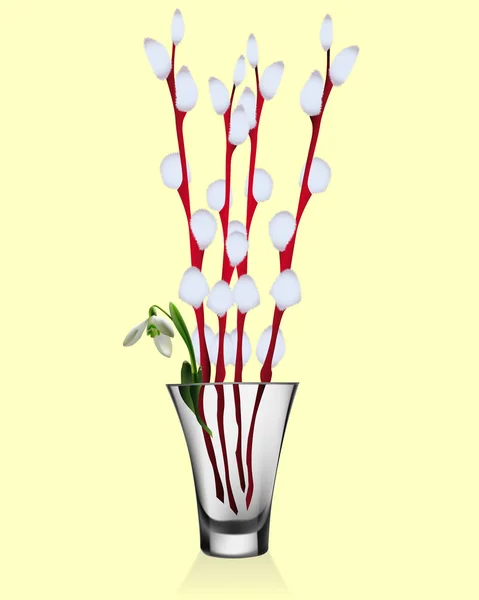 A hóvirág és ágait váza — Stock Vector