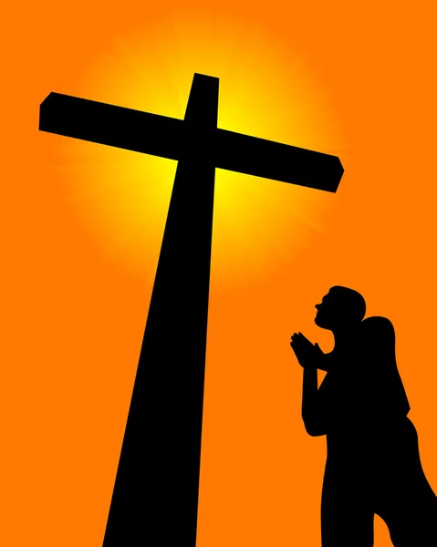 Prier devant la croix — Image vectorielle