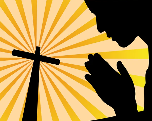 Gebet vor dem Kreuz — Stockvektor