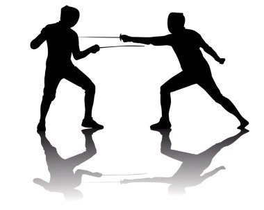 Black silhouettes of athletes fencers clipart