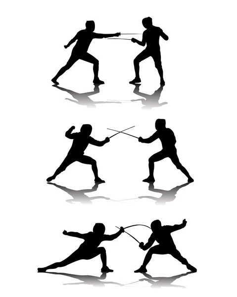 Чорні силуети спортивних фехтувальників — стоковий вектор