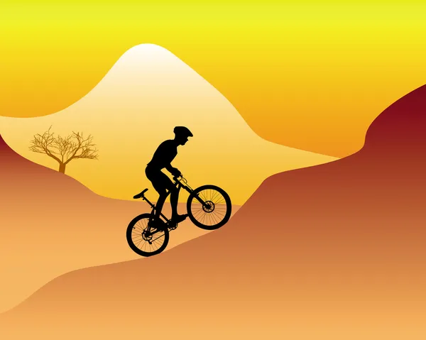Mountain biker riding down hill — Stock Vector