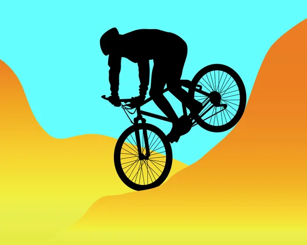 Mountainbiker rijden in de bergen — Stockvector