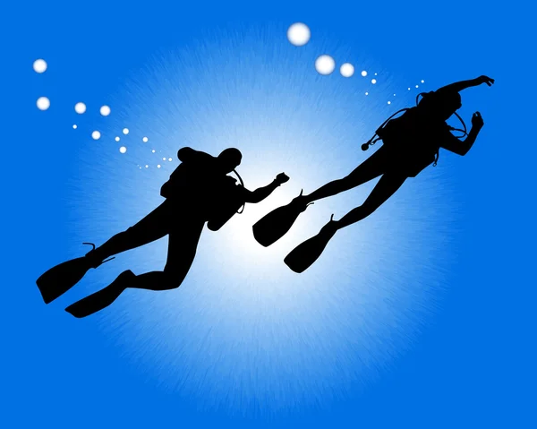 Silhouettes of two divers — Stock Vector