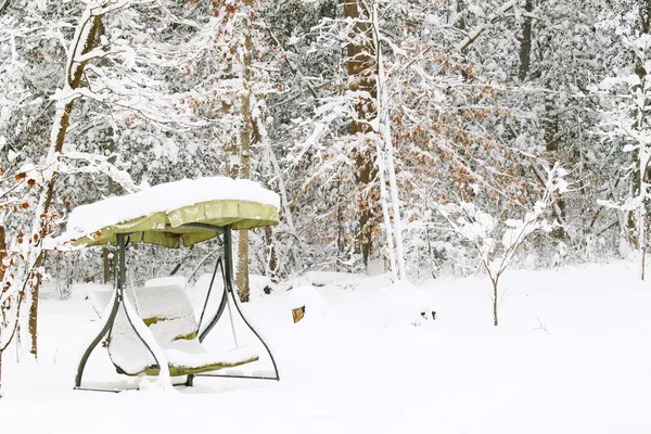 Snow Covered Swing Woods Light Snowfall Cold Frosty Winter Day — Stock Photo, Image