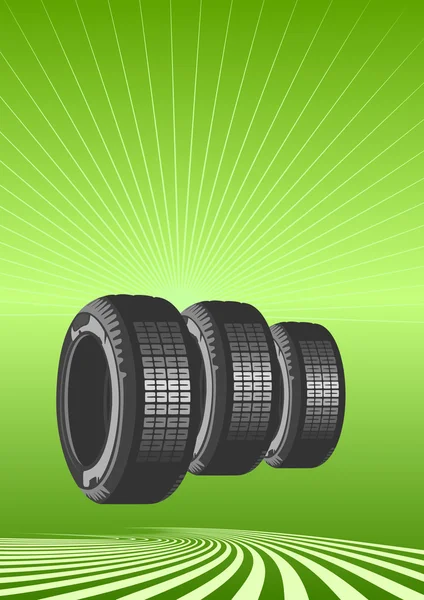녹색 배경에 새로운 타이어 — 스톡 벡터