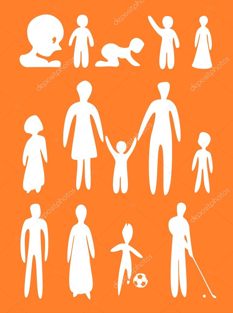 Free hand vector silhouettes of parents with children