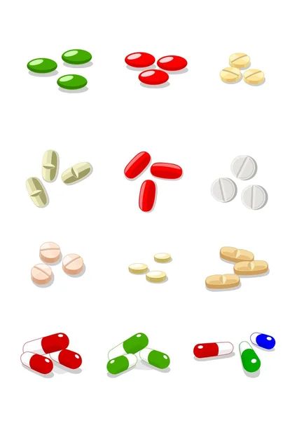 Δώδεκα διανυσματικά χάπια σε άσπρο φόντο — Διανυσματικό Αρχείο