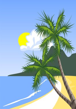 Tropik sahilde palmiye ağacı