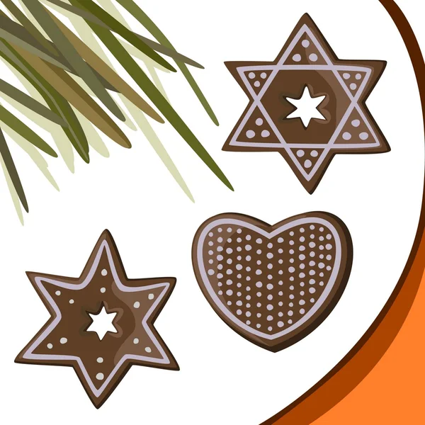 Gingerbread kalpleri ve yıldız kurabiye — Stok Vektör