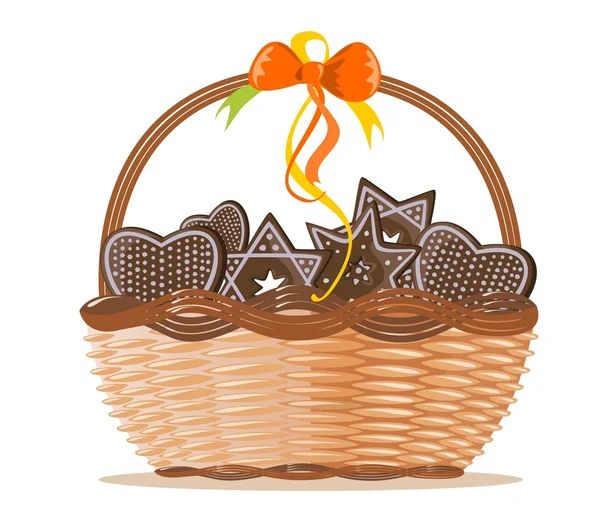 Basket with ginger cakes into white background — Stock Vector