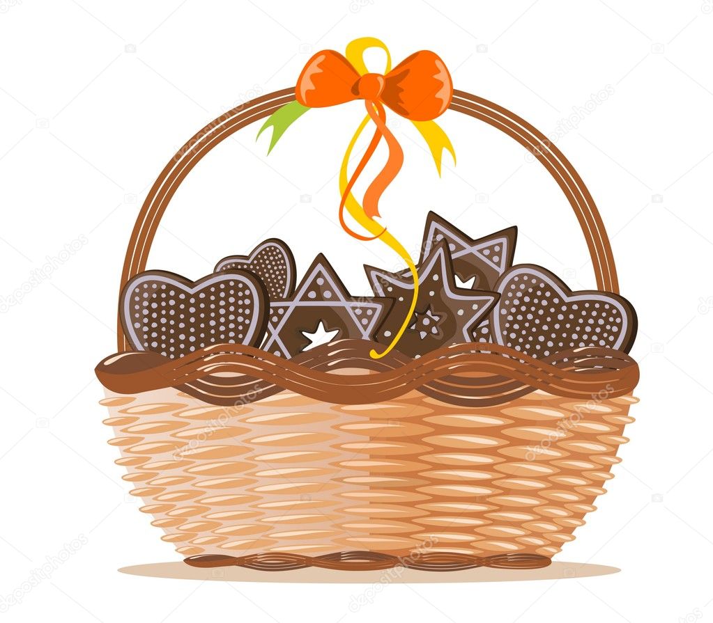 Basket with ginger cakes into white background