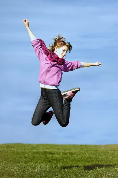 stock image Happy joy girl jum in the air