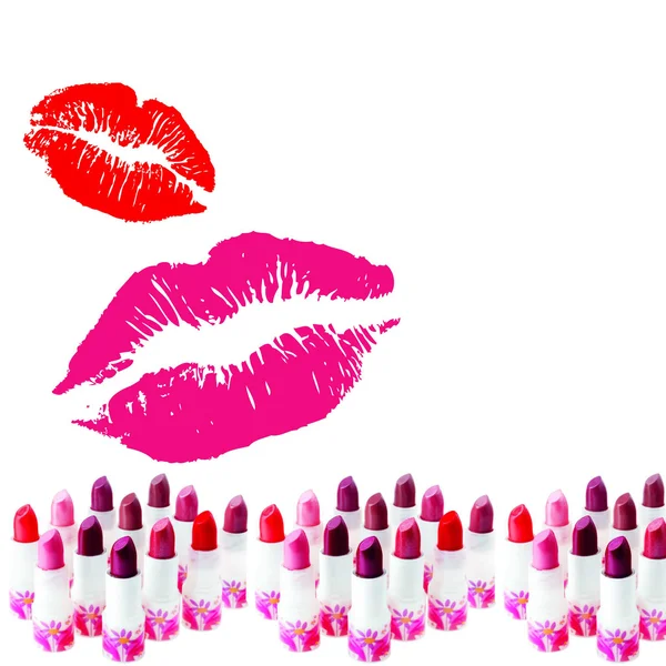 Küsse und Lippenstift — Stockfoto