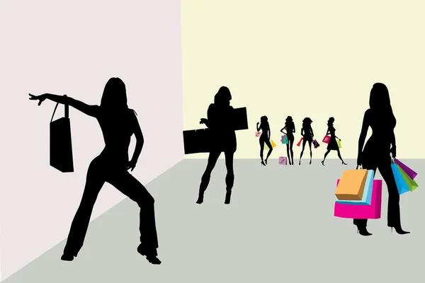 stock image Shoping girls silhouette in the room