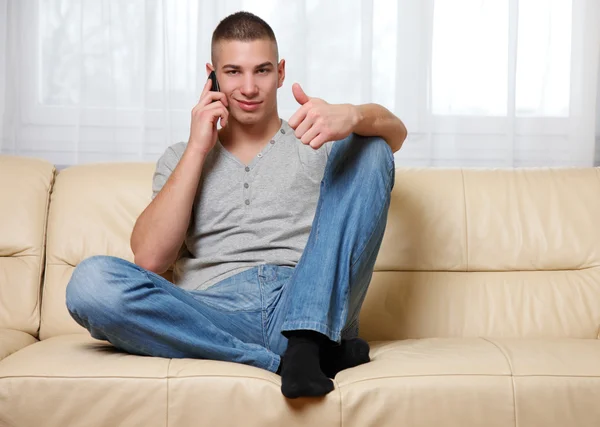 Young Man Using His Telephone — Stock Photo, Image