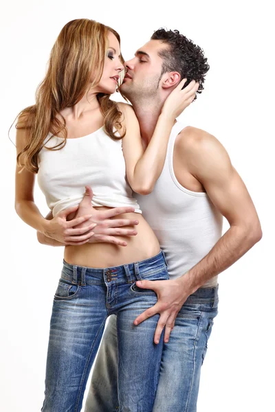 白い背景の上のセクシーな若いカップル — ストック写真