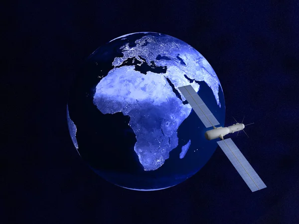 Спутник над ночным Глобусом — стоковое фото