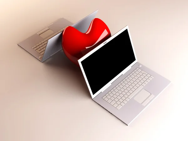 Laptops in de liefde — Stockfoto