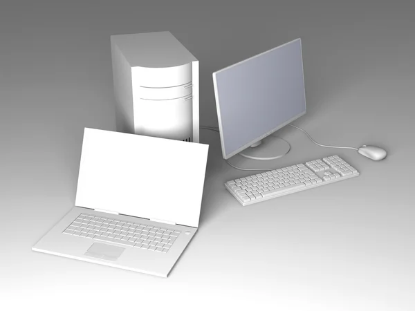 Ноутбук и настольный компьютер — стоковое фото