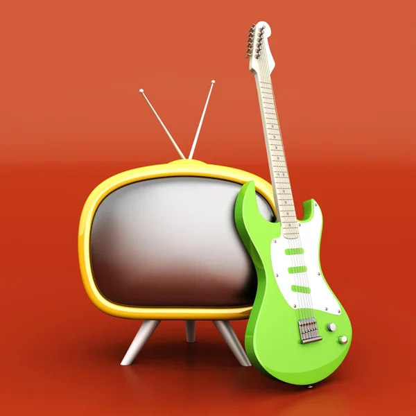 Тривимірна Ілюстрація Ретро Трубка Телевізор Класичною Електричною Гітарою — стокове фото