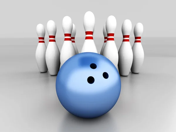 Bowling Set Gerenderde Afbeelding Grijze Achtergrond — Stockfoto