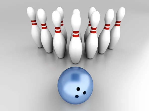 Bowling Set Gerenderde Afbeelding Grijze Achtergrond — Stockfoto