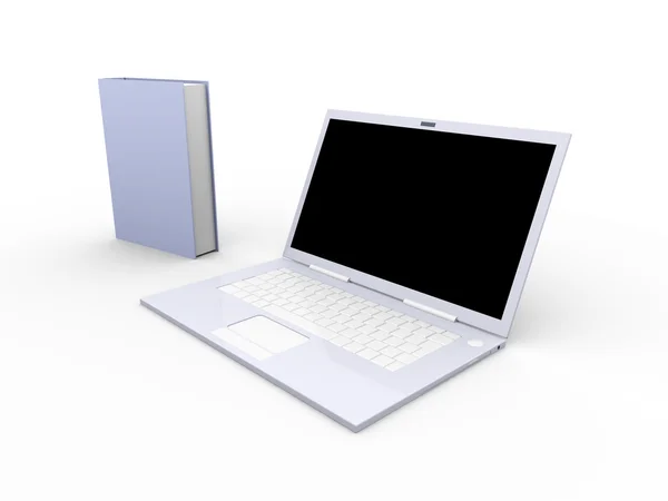 Ένας Φορητός Υπολογιστής Βιβλία Τετηγμένα Εικονογράφηση Απομονωθεί Λευκό — Φωτογραφία Αρχείου