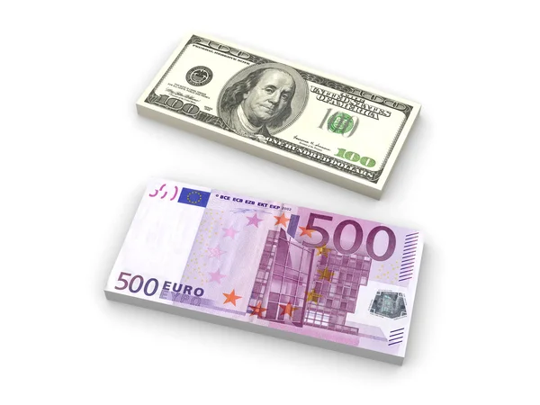 डॉलर और यूरो नोट्स — स्टॉक फ़ोटो, इमेज