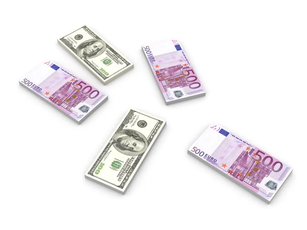 美元和欧元的笔记 — 图库照片