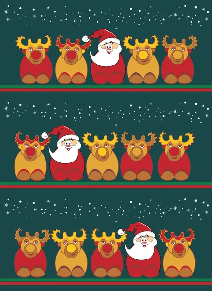 Boldog karácsonyi kártya boldog szarvas és santa. — Stock Vector