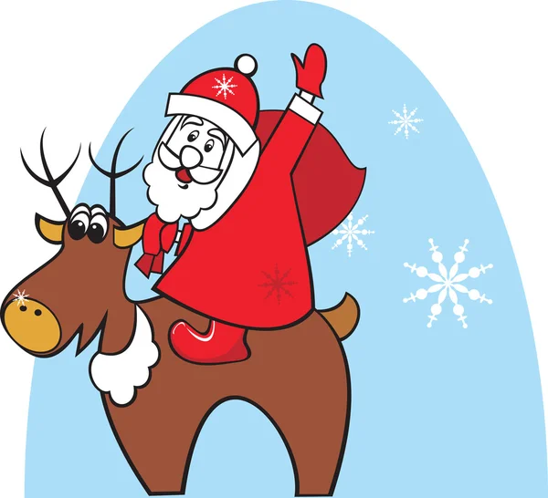 Happy Santa and the Reindeer — Stock Vector