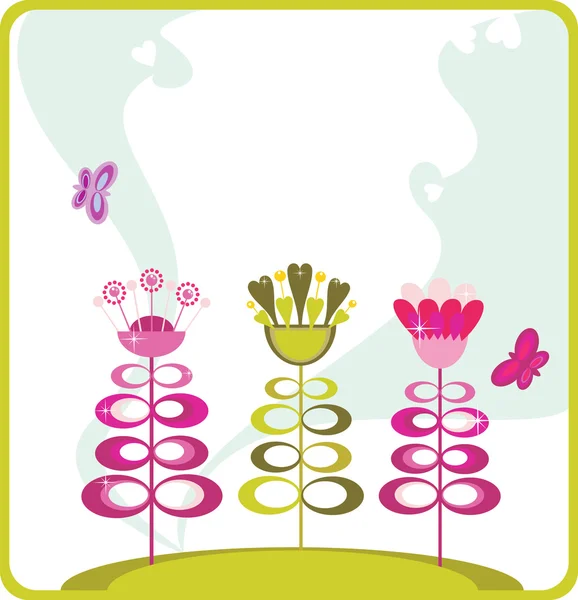 Hadas de dibujos animados árboles de flores con corazones . — Archivo Imágenes Vectoriales