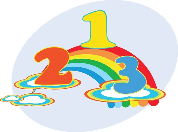 Cartoon vector number 1 2 3 on the rainbow — Stock Vector