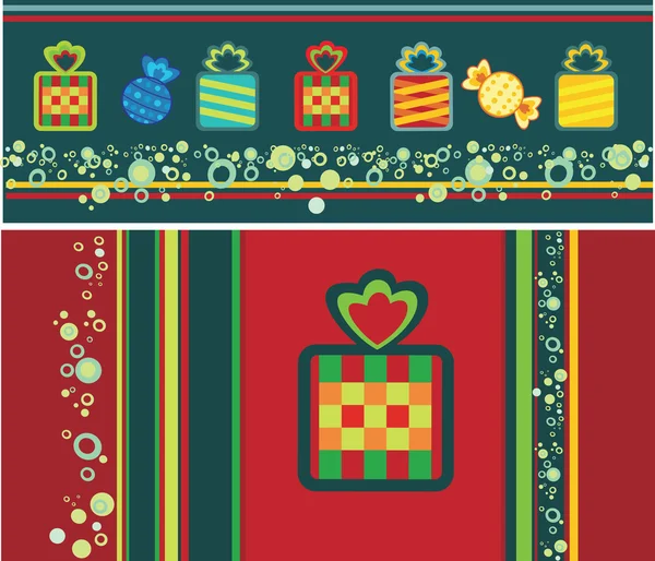 Різдвяна листівка з маленькими щасливими подарунками Стокова Ілюстрація