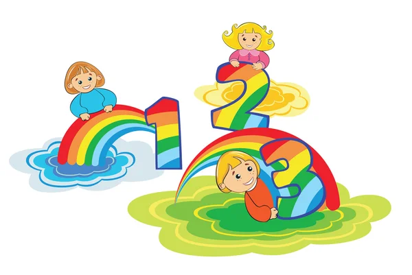 Numéro 1,2,3 et trop fait d'arc-en-ciel coloré — Image vectorielle