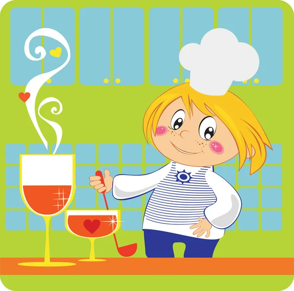 Fanny menino-cozinheiro em uma cozinha Ilustração De Stock